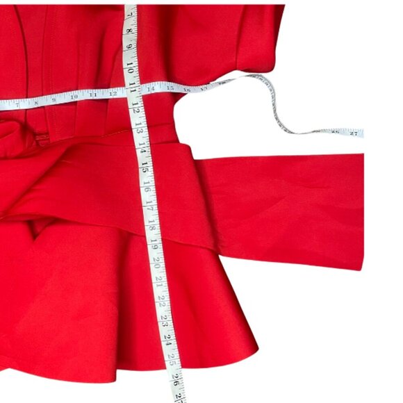 Hearts Women's Candy Red Deep V-Neck Short Sleeve Tie Front Pleated Peplum Top S - Picture 7 of 10